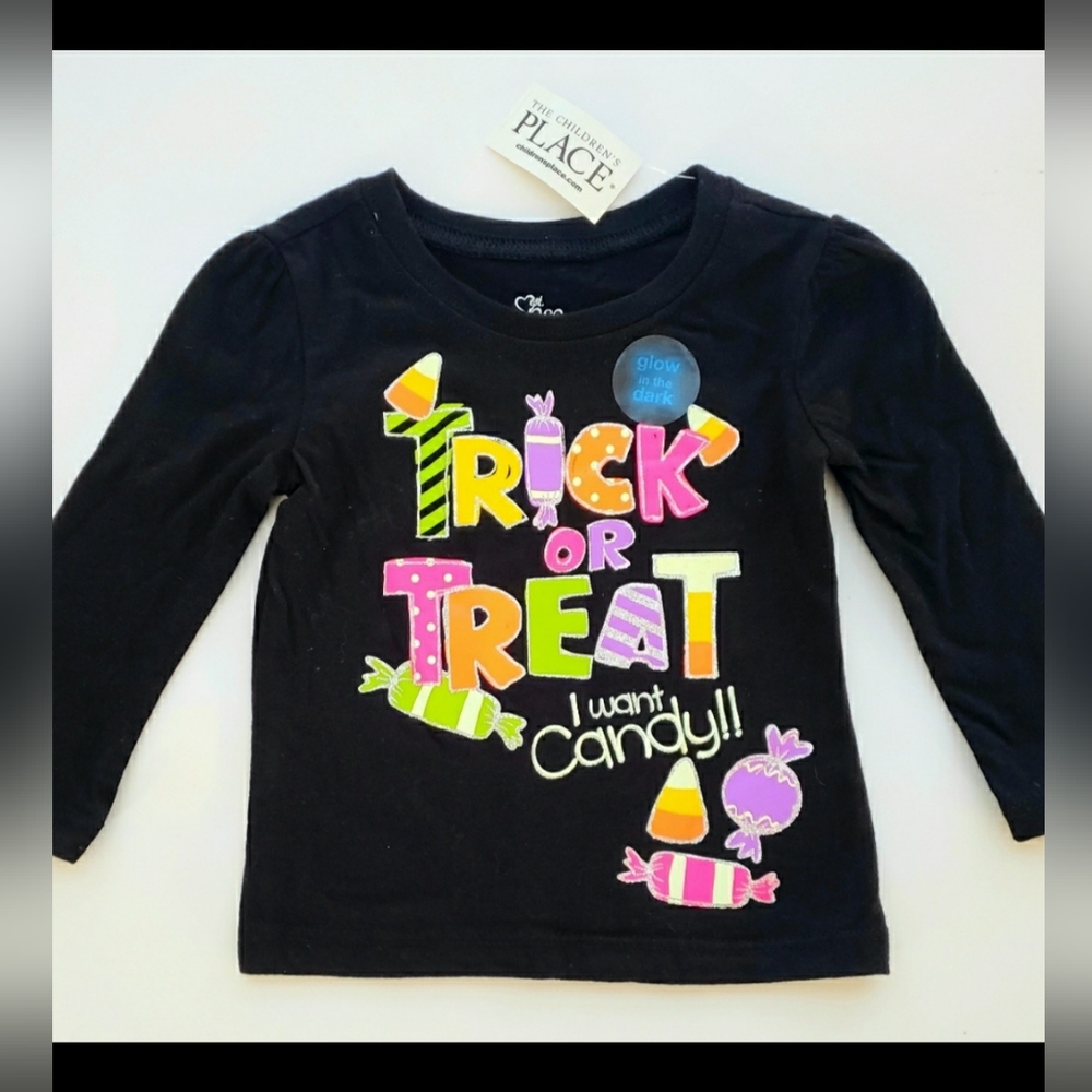 Girls Halloween Top, The Childrens Place, Glittery Glow in the Dark Design